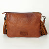 ADBG847 American Darling Western Tooled Leather & Cowhide Crossbody Bag - Turquoise Inlay & Long Fringe Purse