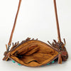 ADBG847 American Darling Western Tooled Leather & Cowhide Crossbody Bag - Turquoise Inlay & Long Fringe Purse