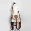 ADBG851 American Darling Hand Tooled Floral Leather & Hair-On Cowhide Messenger Bag with Fringes