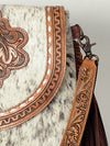 ADBG851 American Darling Hand Tooled Floral Leather & Hair-On Cowhide Messenger Bag with Fringes