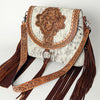 ADBG851 American Darling Hand Tooled Floral Leather & Hair-On Cowhide Messenger Bag with Fringes