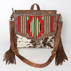 ADBG852 American Darling Hand Tooled Floral Leather & Saddle Blanket Messenger Bag with Fringes