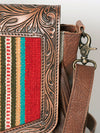ADBG852 American Darling Hand Tooled Floral Leather & Saddle Blanket Messenger Bag with Fringes