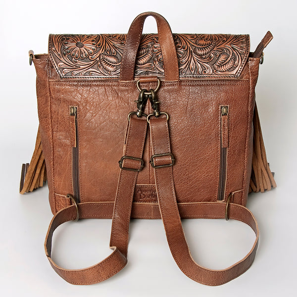 ADBG852 American Darling Hand Tooled Floral Leather & Saddle Blanket Messenger Bag with Fringes