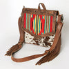 ADBG852 American Darling Hand Tooled Floral Leather & Saddle Blanket Messenger Bag with Fringes