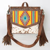 ADBG852 American Darling Hand Tooled Floral Leather & Saddle Blanket Messenger Bag with Fringes
