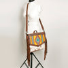 ADBG852 American Darling Hand Tooled Floral Leather & Saddle Blanket Messenger Bag with Fringes