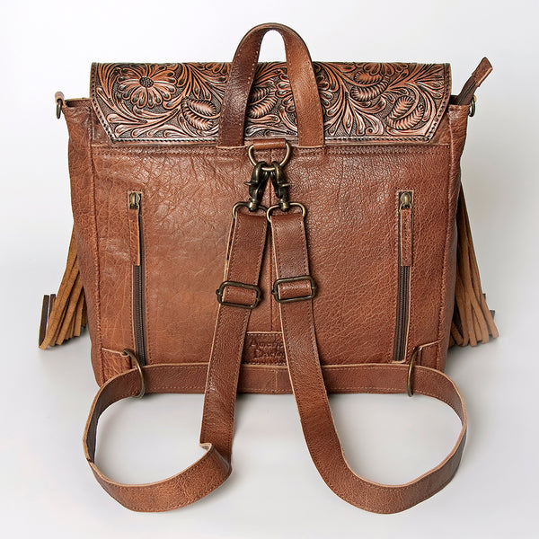 ADBG852 American Darling Hand Tooled Floral Leather & Saddle Blanket Messenger Bag with Fringes