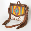 ADBG852 American Darling Hand Tooled Floral Leather & Saddle Blanket Messenger Bag with Fringes