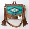 ADBG852 American Darling Hand Tooled Floral Leather & Saddle Blanket Messenger Bag with Fringes