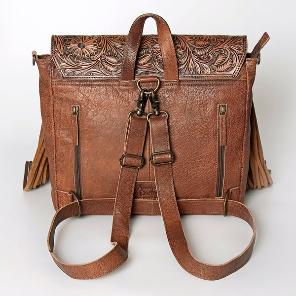 ADBG852 American Darling Hand Tooled Floral Leather & Saddle Blanket Messenger Bag with Fringes