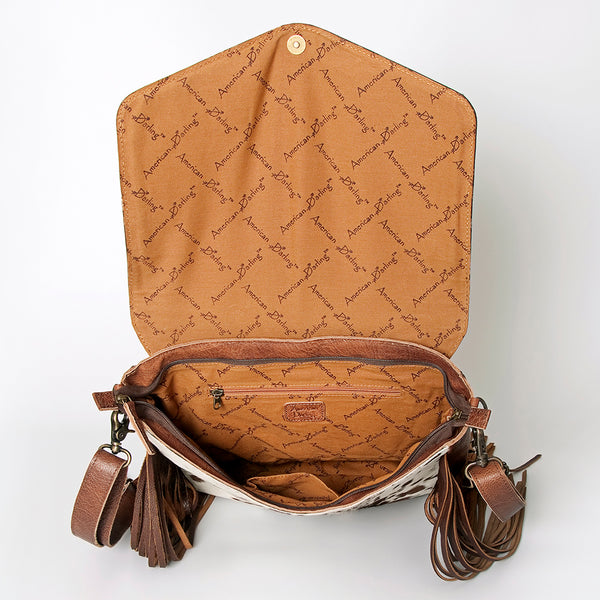 ADBG852 American Darling Hand Tooled Floral Leather & Saddle Blanket Messenger Bag with Fringes