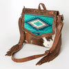 ADBG852 American Darling Hand Tooled Floral Leather & Saddle Blanket Messenger Bag with Fringes