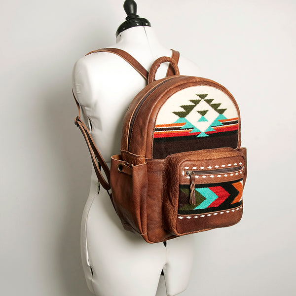 ADBG853 American Darling Hand Woven Saddle Blanket & Leather Western Backpack