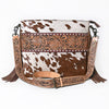 ADBG854 American Darling Hand Tooled Floral Leather & Hair-On Cowhide Small Cross body Bag with Fringes