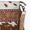 ADBG854 American Darling Hand Tooled Floral Leather & Hair-On Cowhide Small Cross body Bag with Fringes