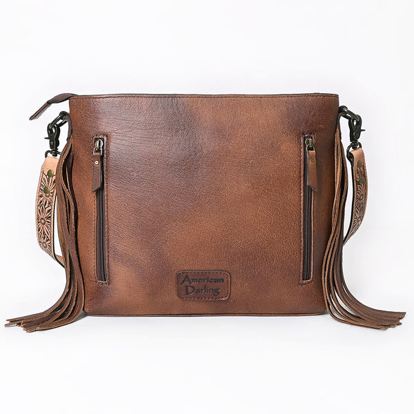 ADBG854 American Darling Hand Tooled Floral Leather & Hair-On Cowhide Small Cross body Bag with Fringes