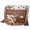 ADBG854 American Darling Hand Tooled Floral Leather & Hair-On Cowhide Small Cross body Bag with Fringes