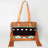 ADBG855 American Darling Hand Tooled Floral & Hand Woven Saddle Blanket Western Leather Tote Bag