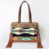 ADBG855 American Darling Hand Tooled Floral & Hand Woven Saddle Blanket Western Leather Tote Bag