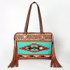 ADBG855 American Darling Hand Tooled Floral & Hand Woven Saddle Blanket Western Leather Tote Bag