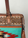 ADBG855 American Darling Hand Tooled Floral & Hand Woven Saddle Blanket Western Leather Tote Bag