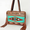 ADBG855 American Darling Hand Tooled Floral & Hand Woven Saddle Blanket Western Leather Tote Bag