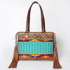 ADBG855 American Darling Hand Tooled Floral & Hand Woven Saddle Blanket Western Leather Tote Bag