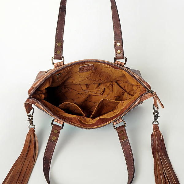 ADBG855 American Darling Hand Tooled Floral & Hand Woven Saddle Blanket Western Leather Tote Bag