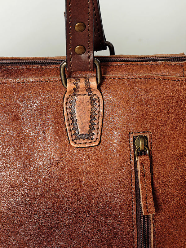 ADBG855 American Darling Hand Tooled Floral & Hand Woven Saddle Blanket Western Leather Tote Bag