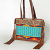 ADBG855 American Darling Hand Tooled Floral & Hand Woven Saddle Blanket Western Leather Tote Bag