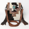 ADBG856 American Darling Hand Tooled Floral & Hair-On Cowhide Messenger Bag with Fringes