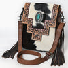 ADBG856 American Darling Hand Tooled Floral & Hair-On Cowhide Messenger Bag with Fringes