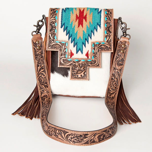 ADBG856 American Darling Hand Tooled Floral & Cowhide Messenger Bag with Saddle Blanket