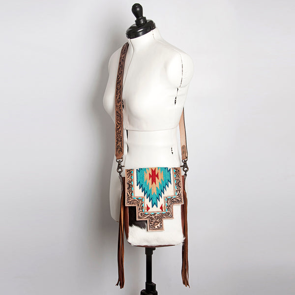 ADBG856 American Darling Hand Tooled Floral & Cowhide Messenger Bag with Saddle Blanket