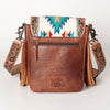 ADBG856 American Darling Hand Tooled Floral & Cowhide Messenger Bag with Saddle Blanket