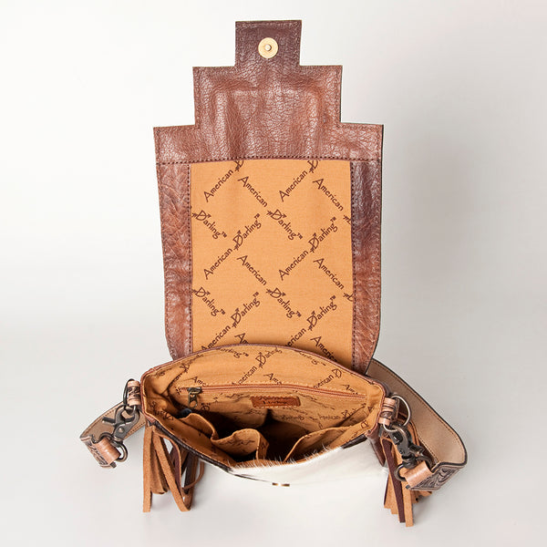 ADBG856 American Darling Hand Tooled Floral & Cowhide Messenger Bag with Saddle Blanket