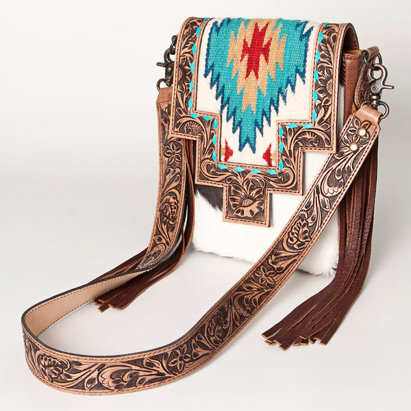 ADBG856 American Darling Hand Tooled Floral & Cowhide Messenger Bag with Saddle Blanket