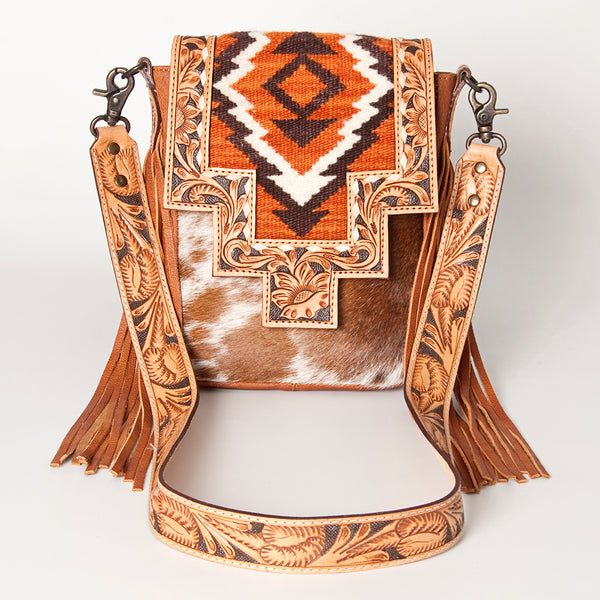 ADBG856 American Darling Hand Tooled Floral & Cowhide Messenger Bag with Saddle Blanket
