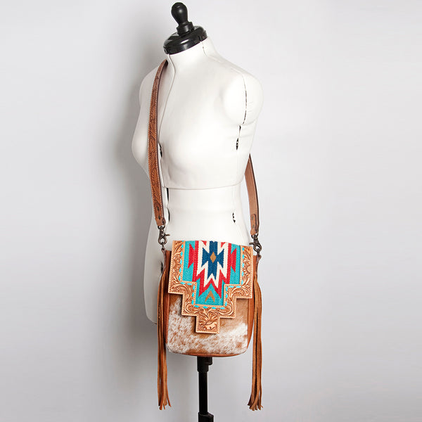 ADBG856 American Darling Hand Tooled Floral & Cowhide Messenger Bag with Saddle Blanket
