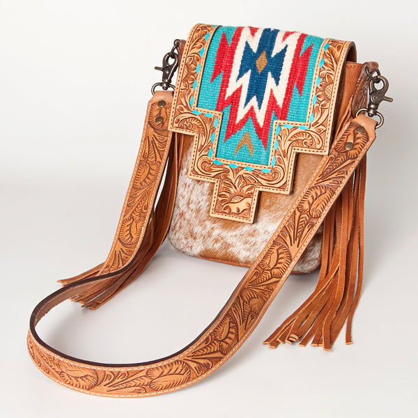 ADBG856 American Darling Hand Tooled Floral & Cowhide Messenger Bag with Saddle Blanket
