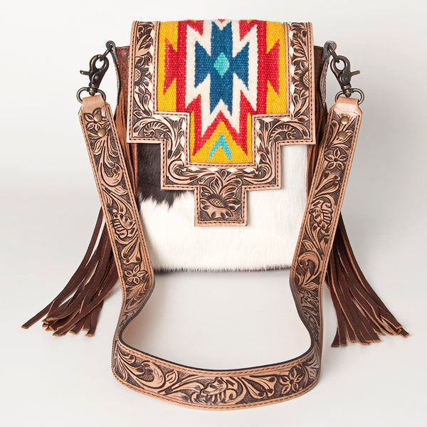 ADBG856 American Darling Hand Tooled Floral & Cowhide Messenger Bag with Saddle Blanket