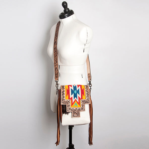 ADBG856 American Darling Hand Tooled Floral & Cowhide Messenger Bag with Saddle Blanket