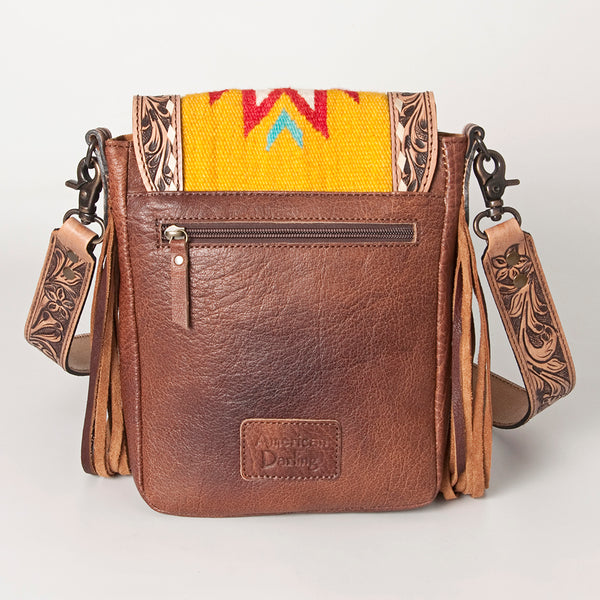 ADBG856 American Darling Hand Tooled Floral & Cowhide Messenger Bag with Saddle Blanket