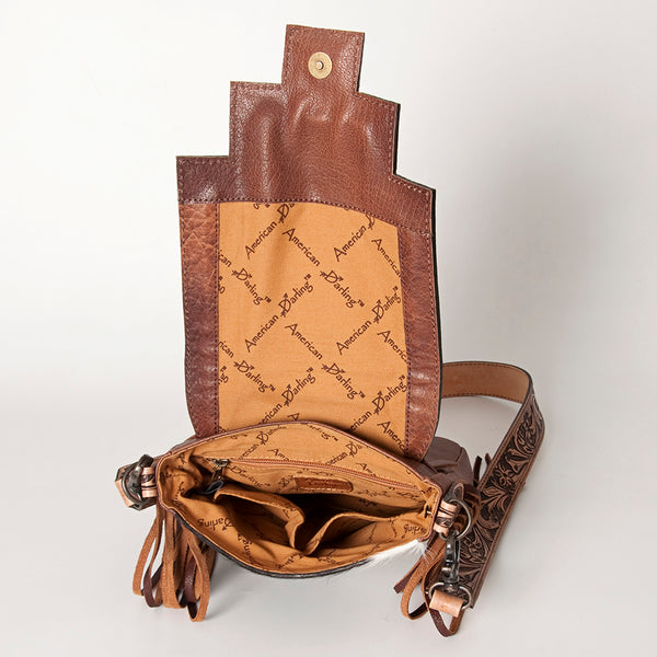 ADBG856 American Darling Hand Tooled Floral & Cowhide Messenger Bag with Saddle Blanket