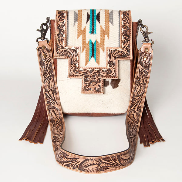 ADBG856 American Darling Hand Tooled Floral & Cowhide Messenger Bag with Saddle Blanket