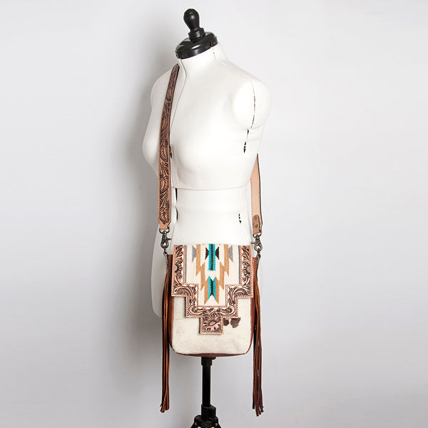 ADBG856 American Darling Hand Tooled Floral & Cowhide Messenger Bag with Saddle Blanket