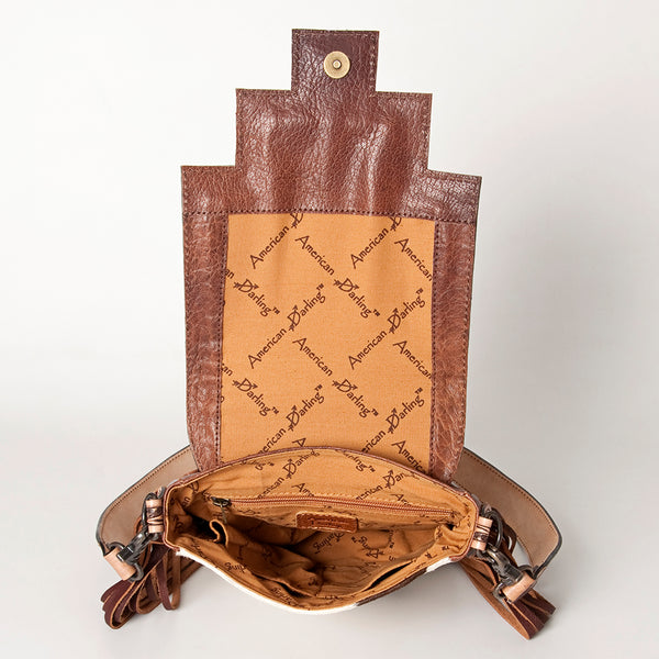 ADBG856 American Darling Hand Tooled Floral & Cowhide Messenger Bag with Saddle Blanket