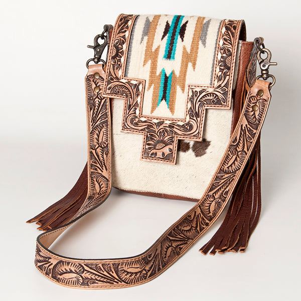 ADBG856 American Darling Hand Tooled Floral & Cowhide Messenger Bag with Saddle Blanket