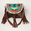 LC-ADBGZ616A Western Cowhide Messenger Bag with Tooled Leather & Beaded Tribal Flap
